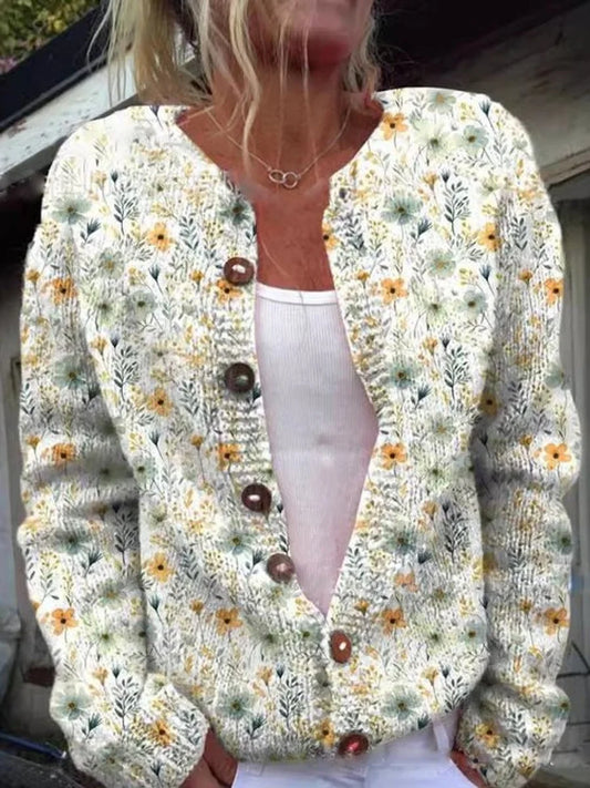 Women's floral embroidered button-front knit cardigan – Style 2
