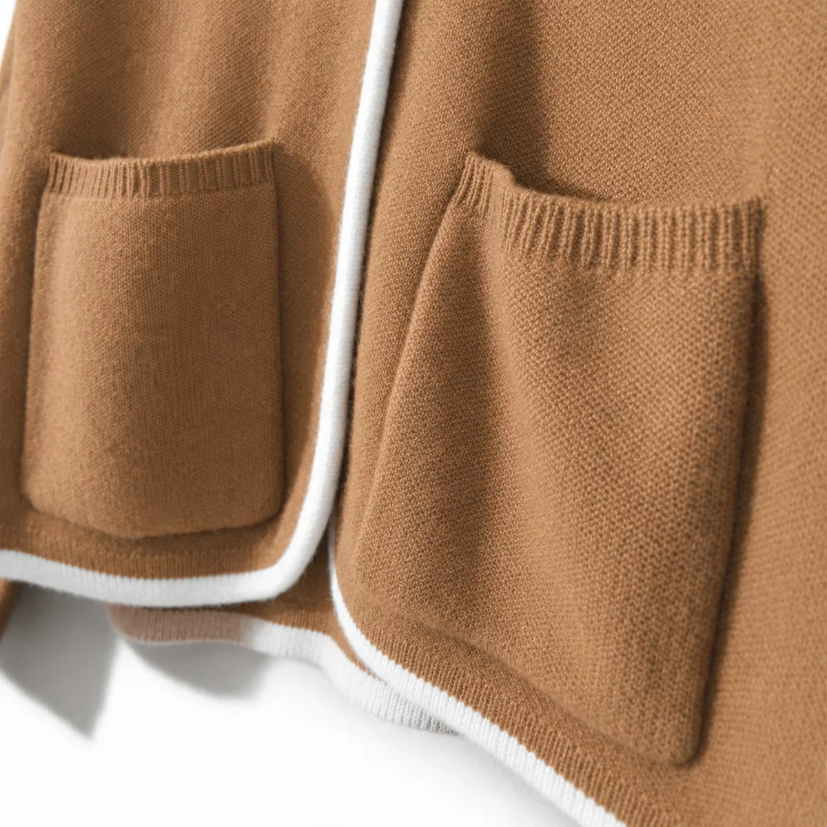 Women's knit button-front cardigan sweater with contrast trim and cuff buttons