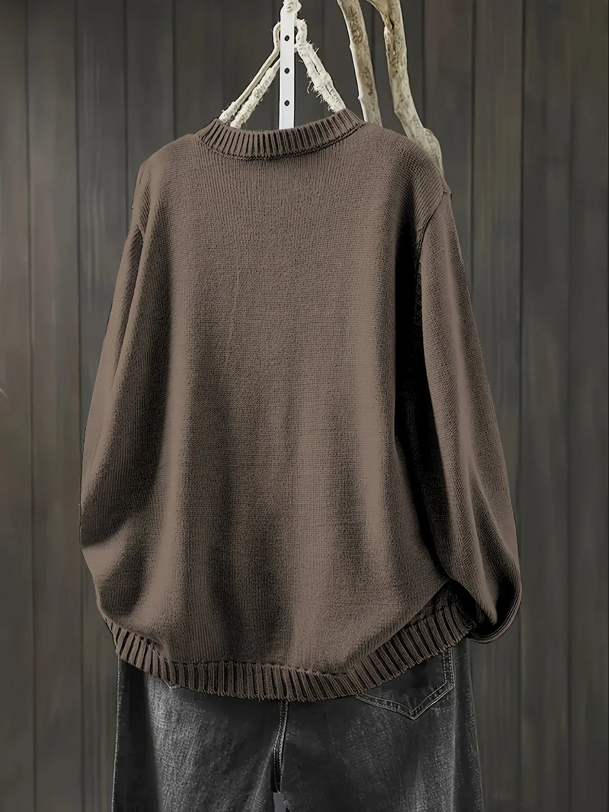 Women's knit loose-fit cardigan sweater with button-front and crew-neck