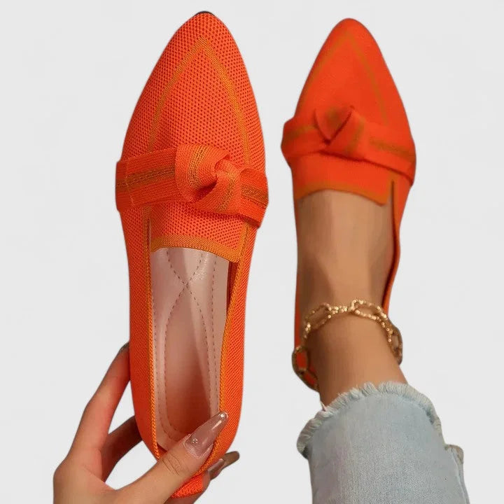 Women's knit pointed-toe slip-on flat loafers with knot detail – Orange
