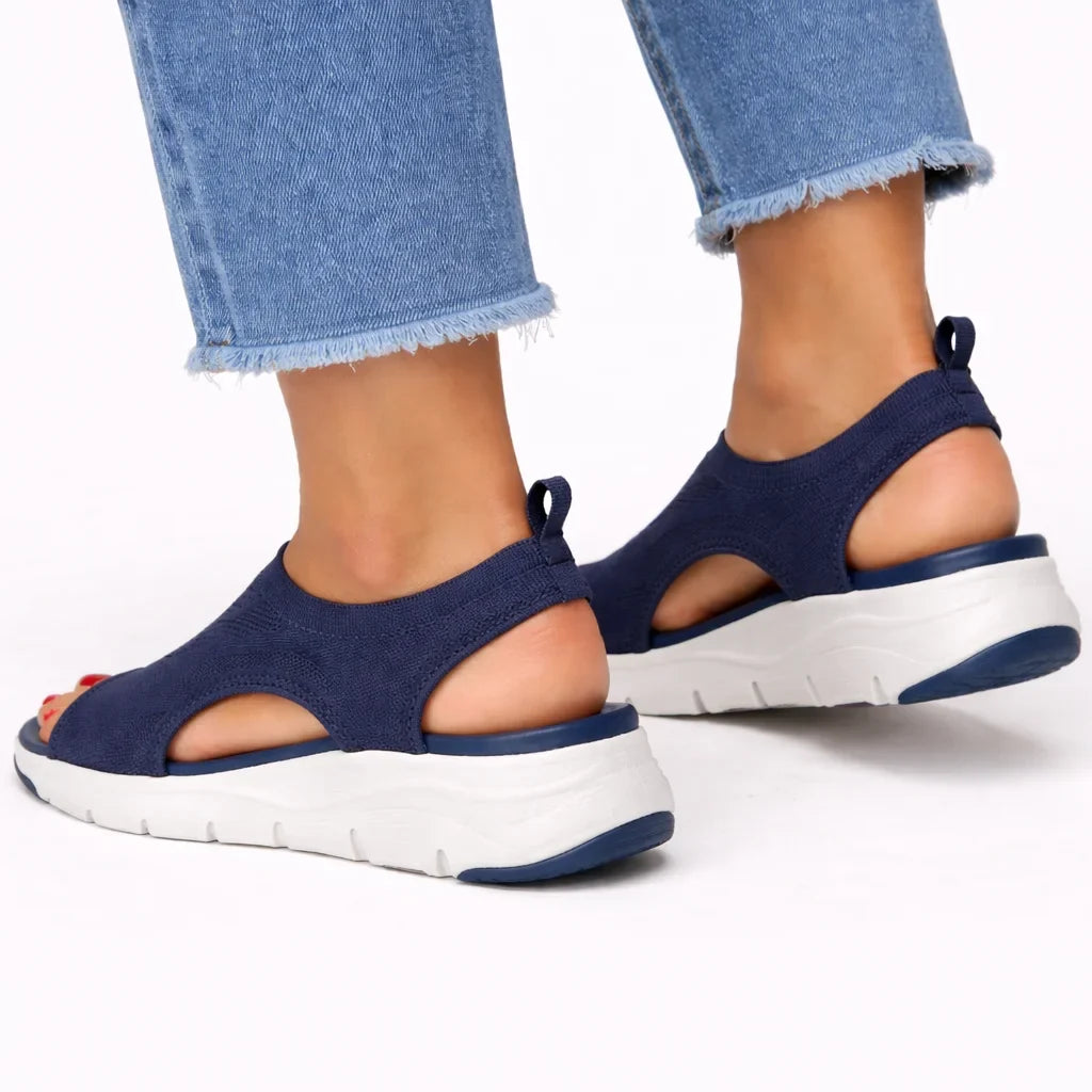 Women's knit slip-on walking sandals with thick-sole and cut-out design