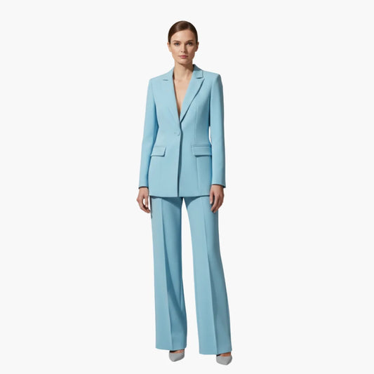 Women's casual denim jacket style blazer and trousers suit set – Light Blue