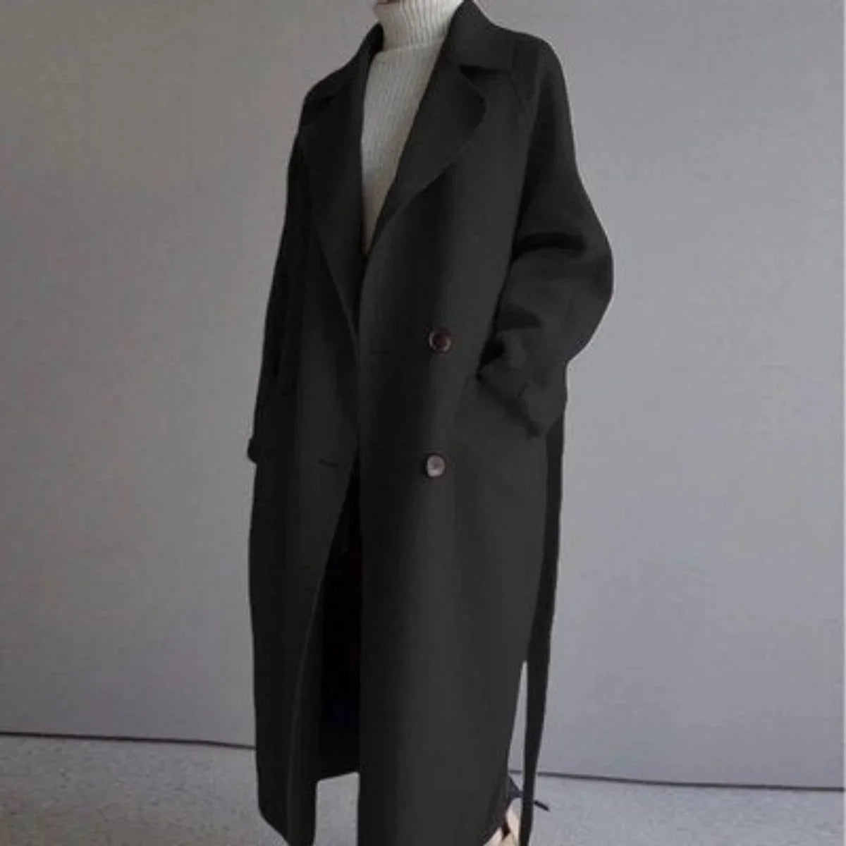 Women's long double-breasted cashmere blend coat – Black