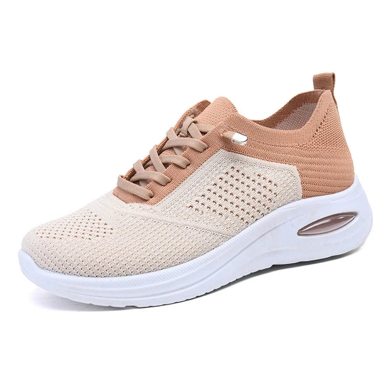 Women's mesh lace-up walking sneakers with air-cushion sole