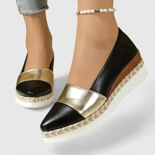Women's metallic slip-on espadrille wedge platform loafers – Black