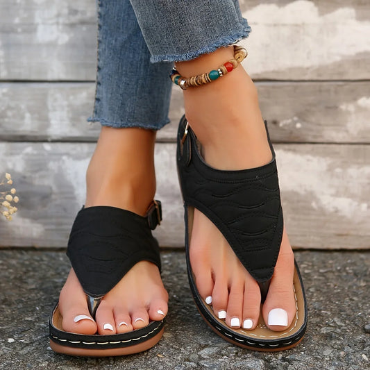 Women's comfort quilted thong sandals with adjustable ankle strap