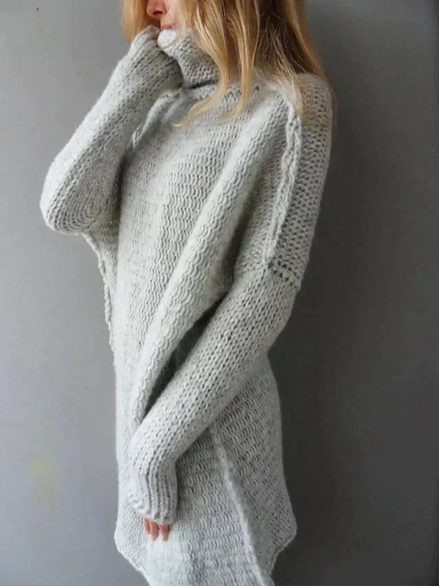 Women's oversized chunky knit turtleneck sweater – Gray