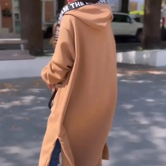 Women's oversized long hooded zip-up coat