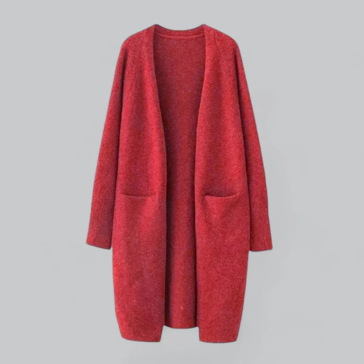 Women's oversized long open-front knit cardigan – Red