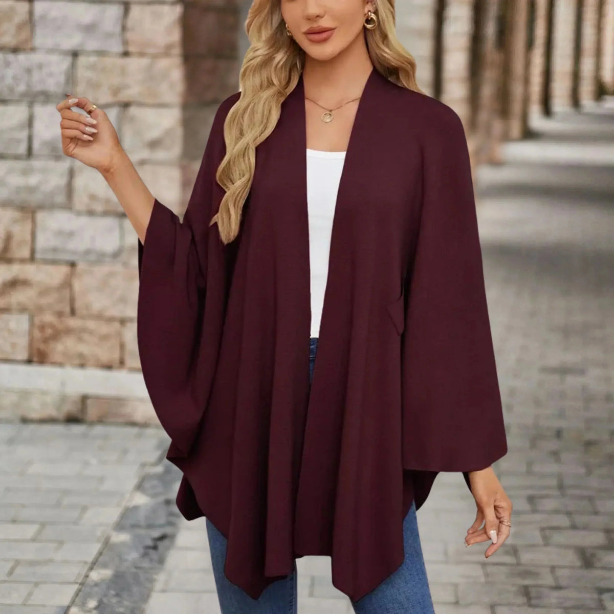 Women's knit draped cardigan with wrap-front and knotted design