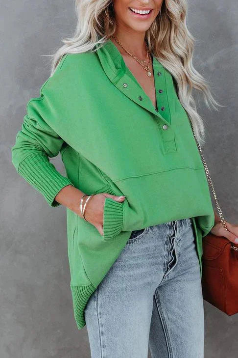 Women's relaxed-fit hooded drawstring pullover tunic sweatshirt – Green
