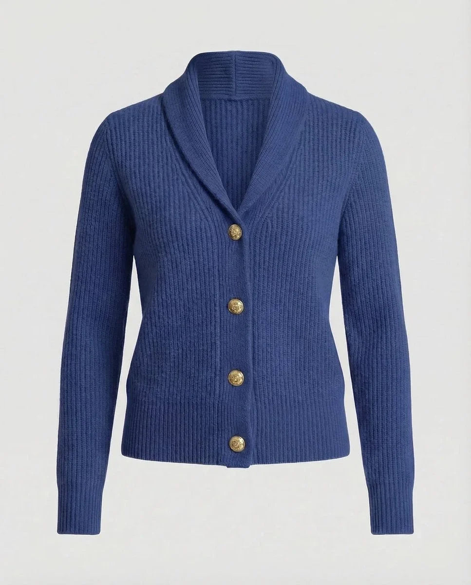 Women's ribbed knit button-front lapel collar cardigan – Dark Blue
