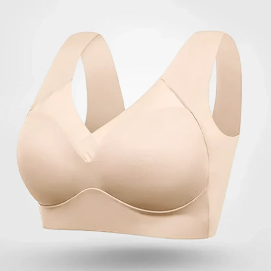 Women's seamless bra with V-neckline and wide pullover straps – Beige