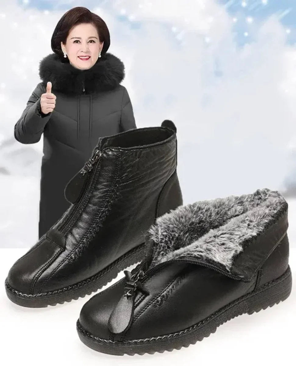 Women's slip-resistant fleece-lined leather ankle boots