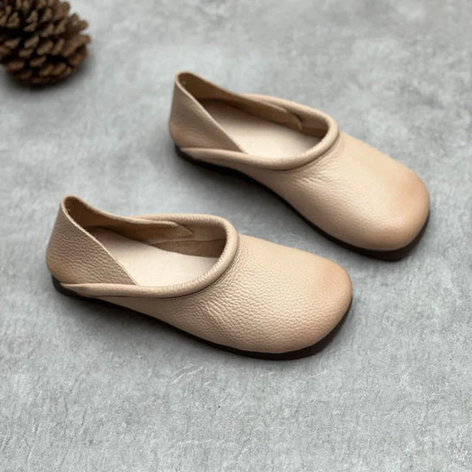 Women's soft leather sandals with low-cut slip-on round-toe – Khaki