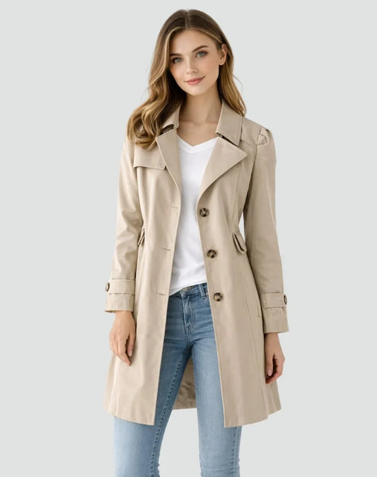 Women's tailored mid-length double-breasted trench coat – Khaki