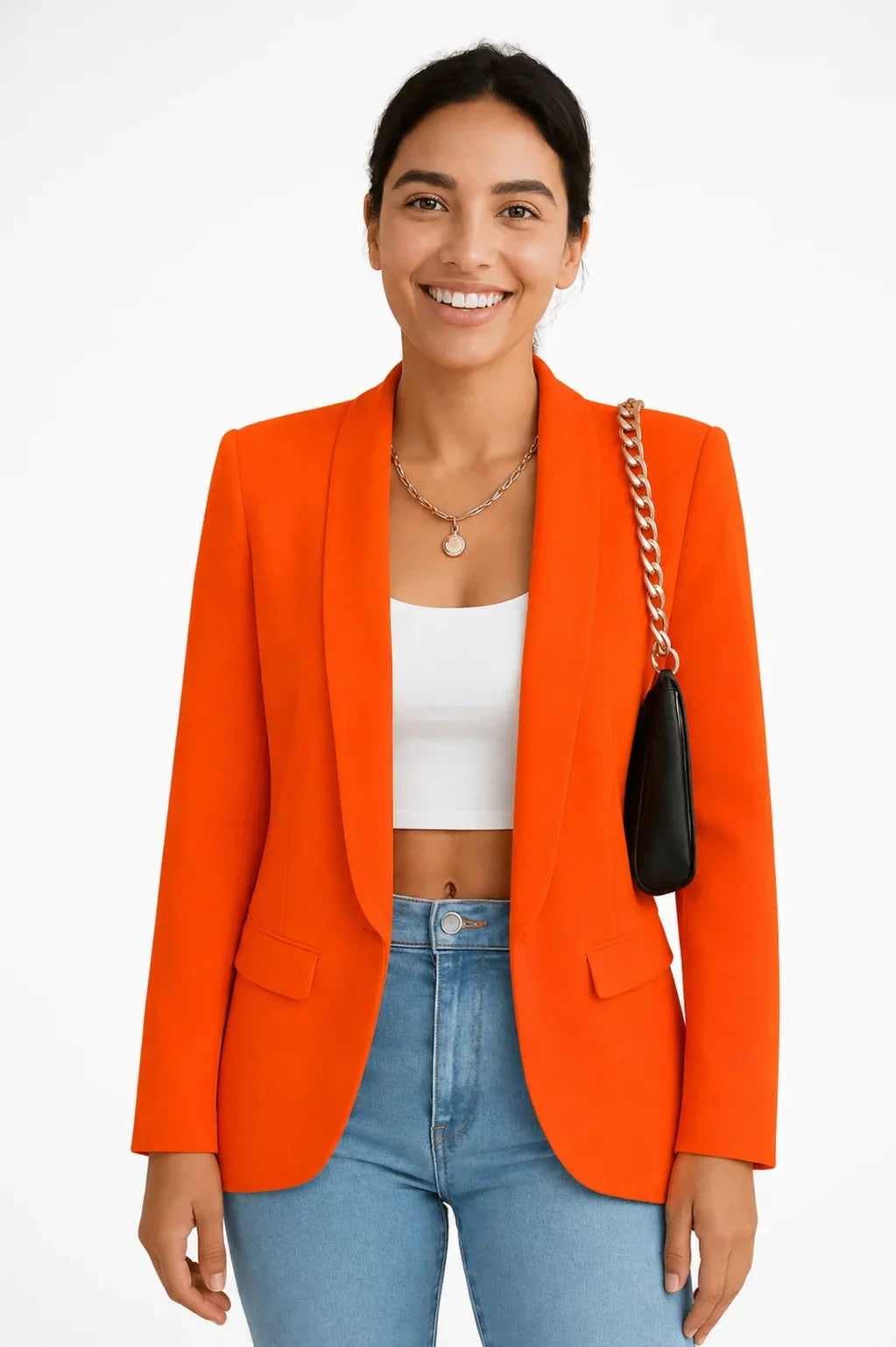 Women's tailored single-button blazer, a classic addition to any blazer wardrobe – Orange