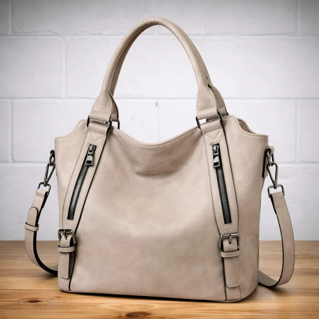 Women's faux-leather slouchy crossbody shoulder bag with dual zipper pockets