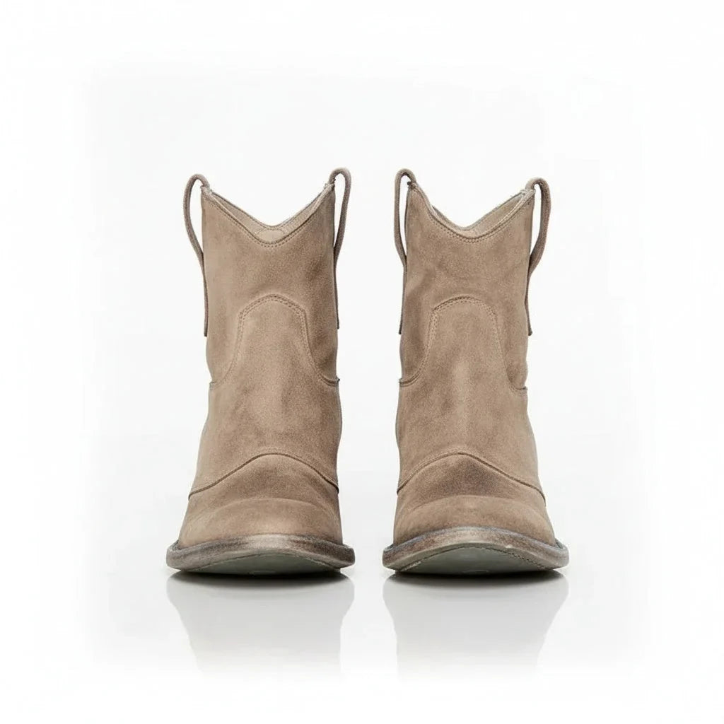 Women's vintage cowboy ankle boots with pointed toe and block heel