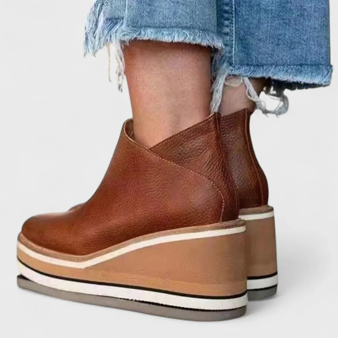 Women's waterproof faux leather wedge platform booties with side zipper