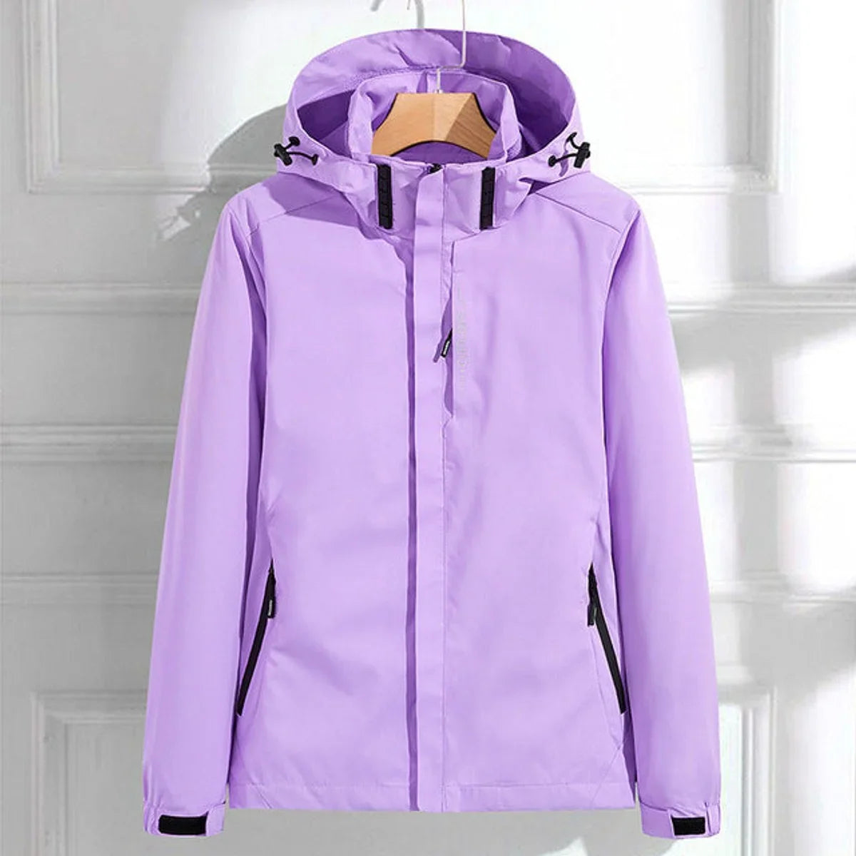 Women's waterproof hooded adjustable-fit rain jacket – Lilac