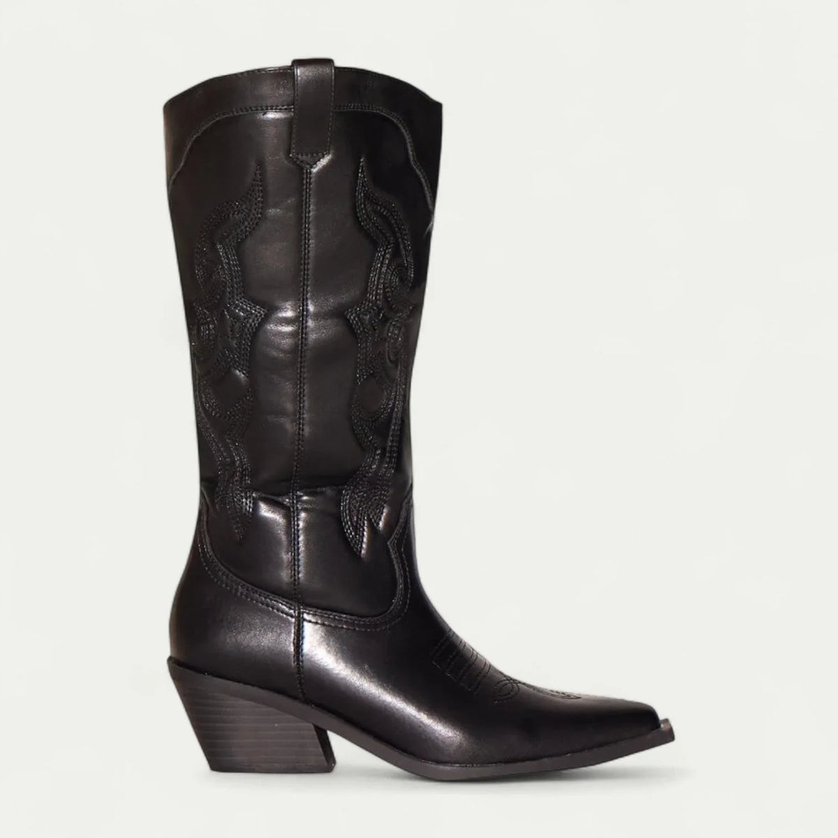 Women's western calf-high boots with pointed toe and decorative stitching