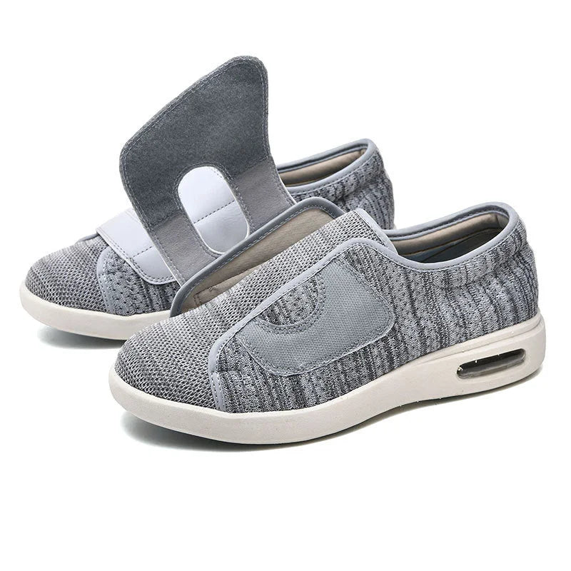 Women's wide fit knit walking sneakers with velcro strap and air cushion