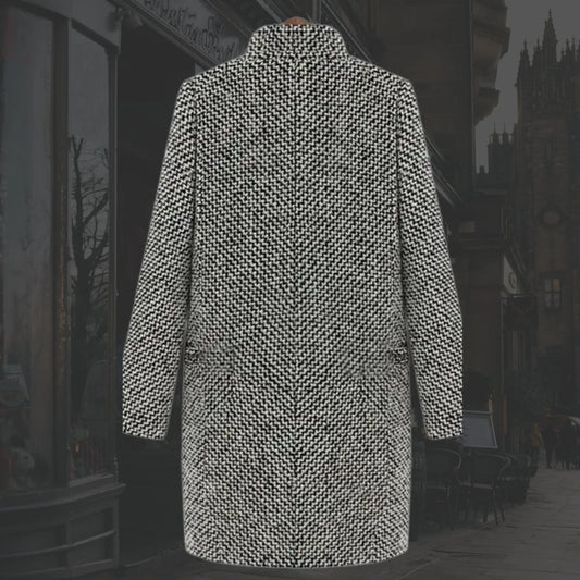 Women's winter houndstooth wool coat with single-button closure – Multicolor