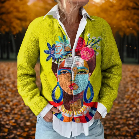 Women's printed open-front knit cardigan for layering – Multicolour
