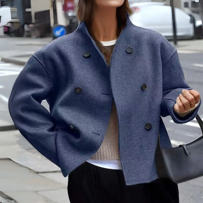 Women's stand-collar coat with sleek tailored silhouette – Blue