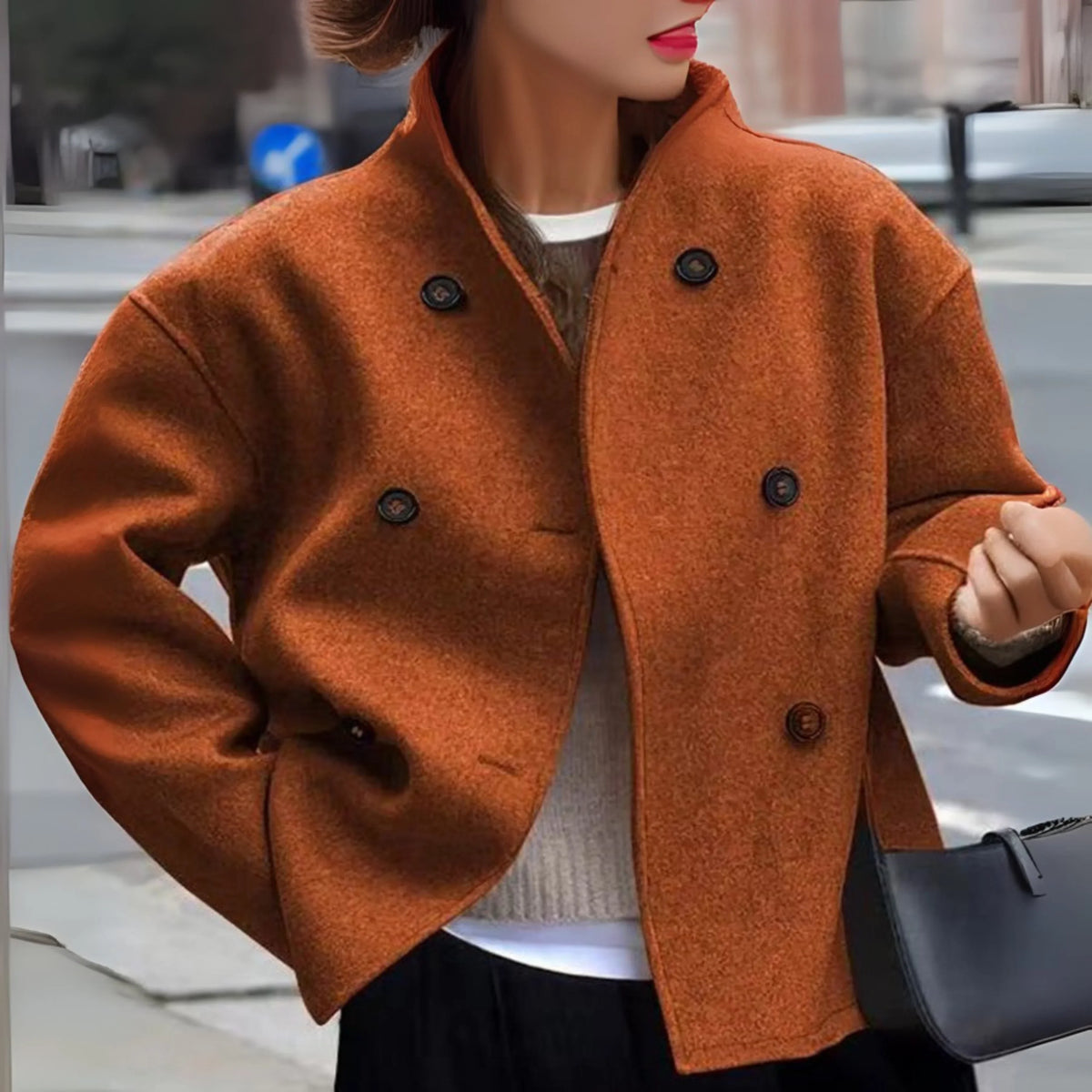 Women's stand-collar coat with sleek tailored silhouette – Brown