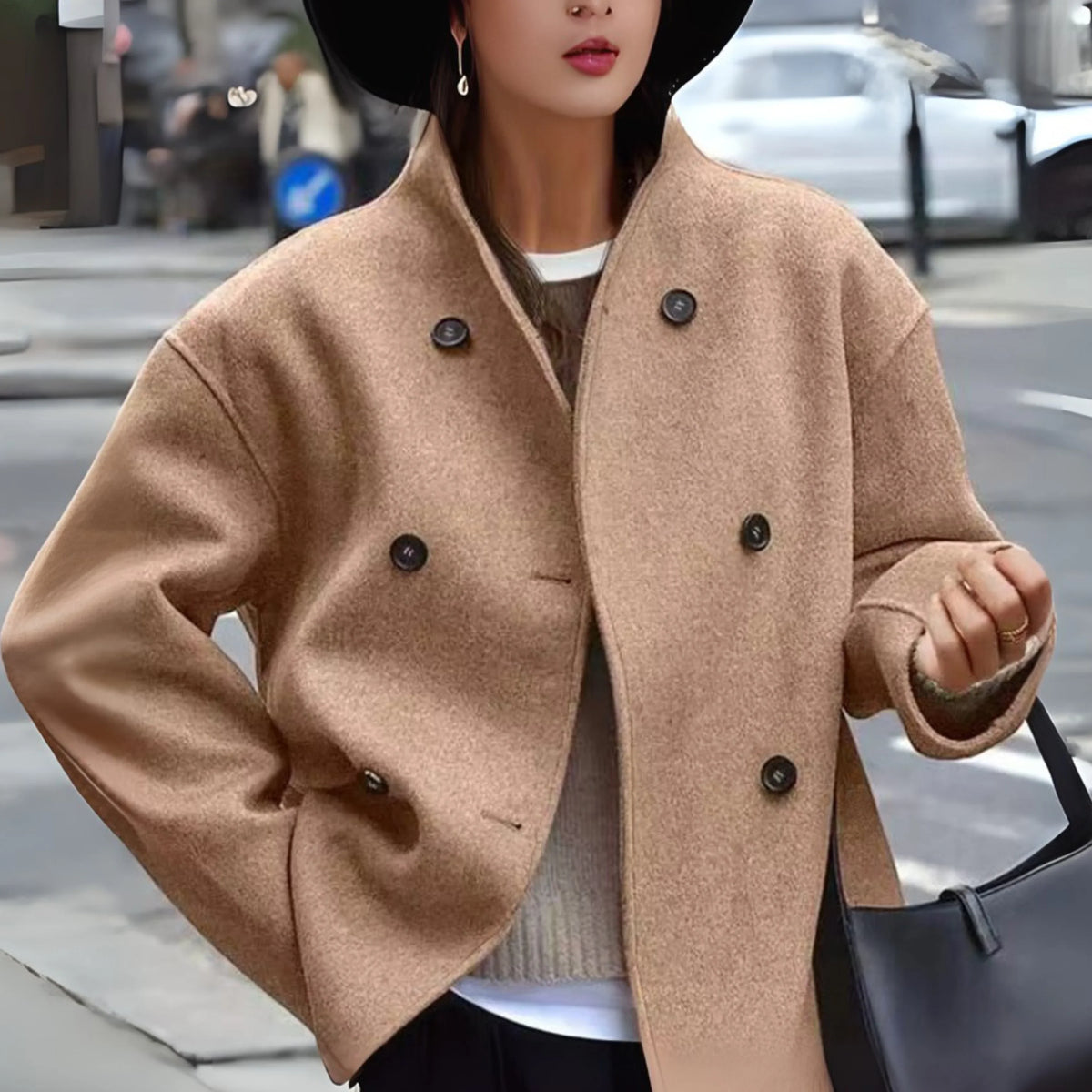 Women's stand-collar coat with sleek tailored silhouette – Camel