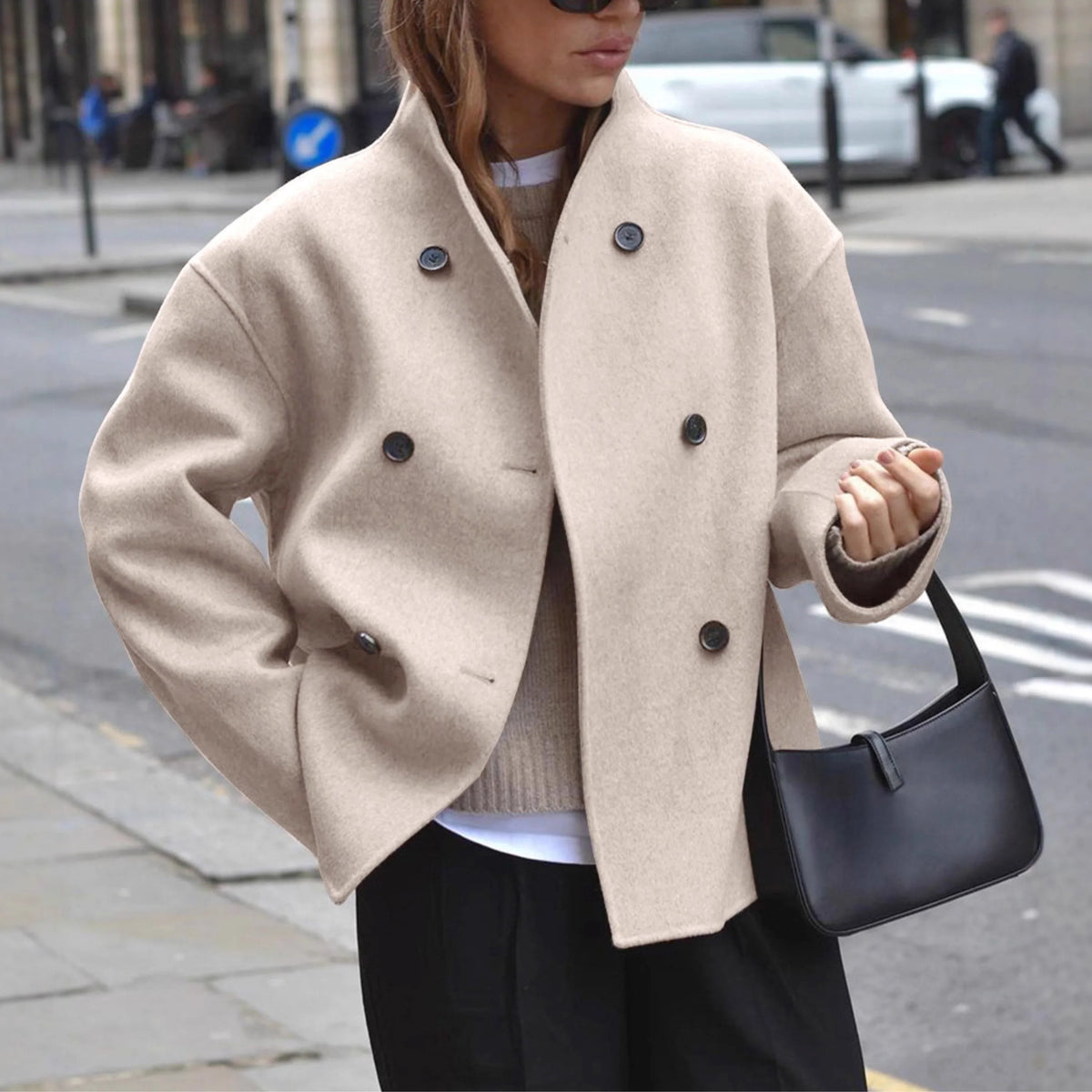 Women's stand-collar coat with sleek tailored silhouette – Khaki