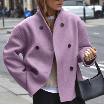 Women's stand-collar coat with sleek tailored silhouette – Purple