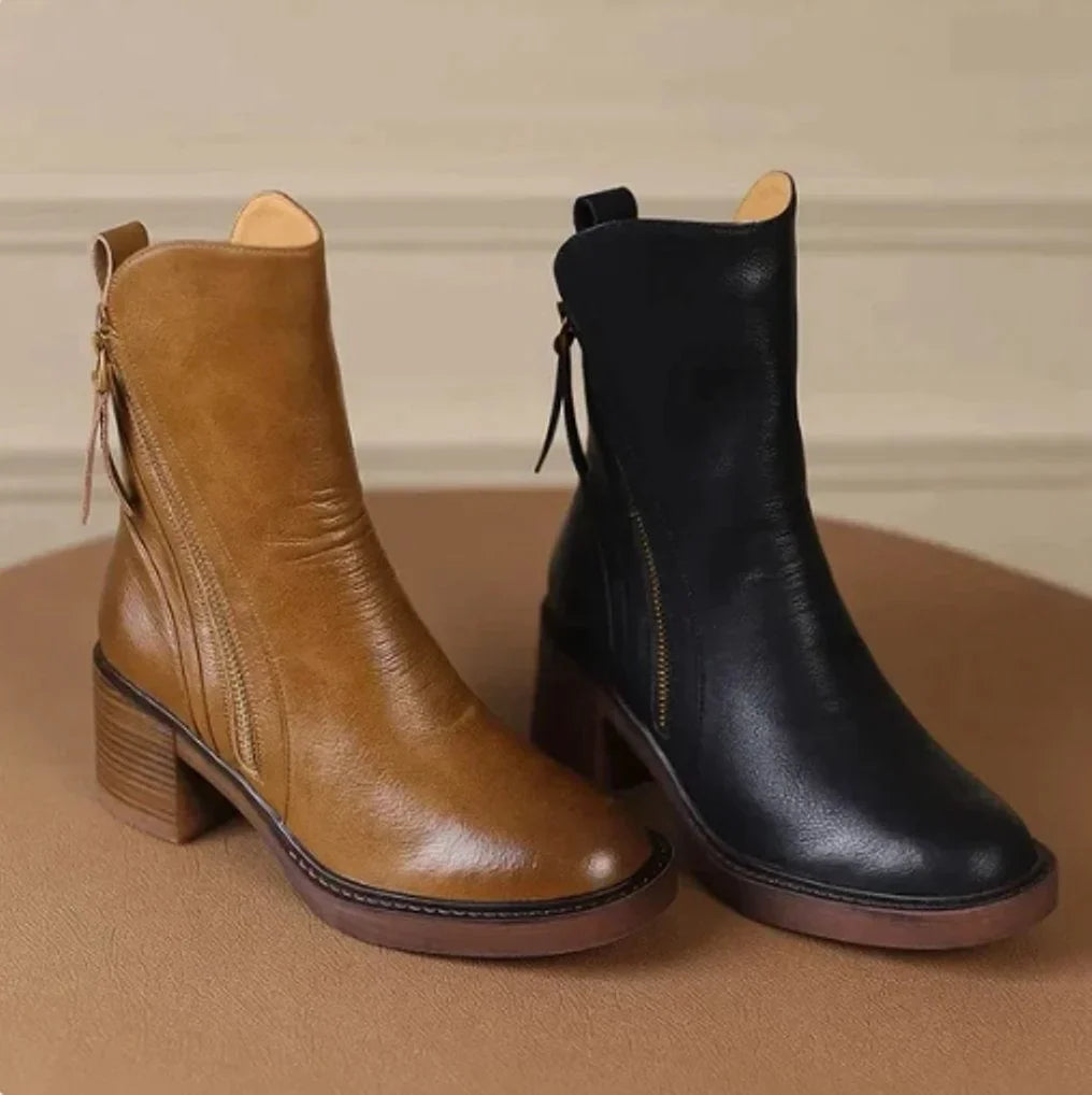 Women's leather ankle boots with side zip and platform sole