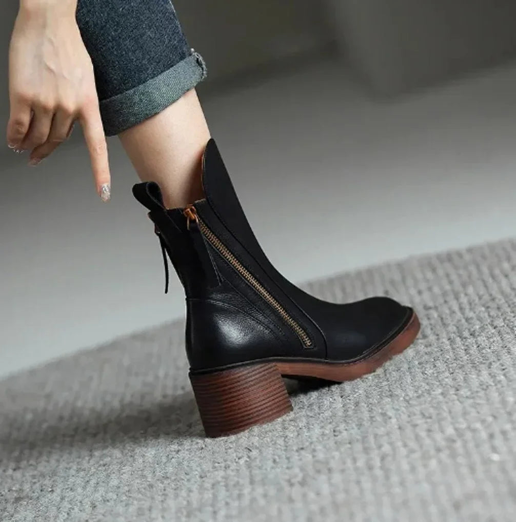 Women's leather ankle boots with side zip and platform sole
