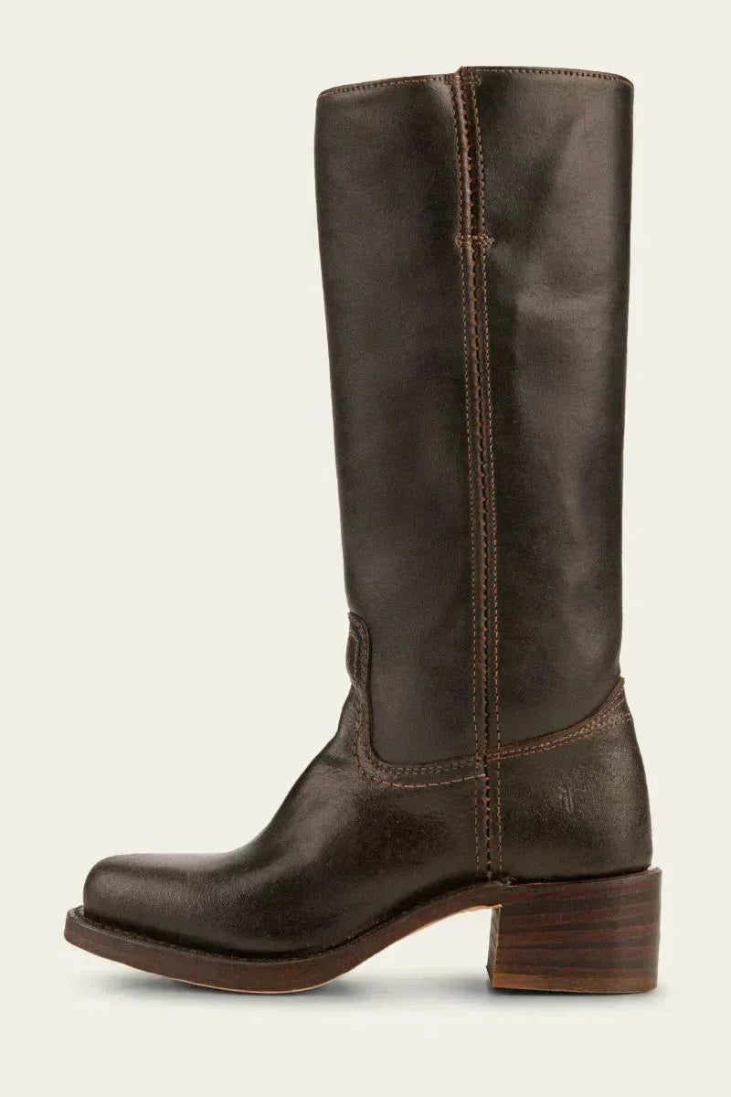 Women's leather block heel knee-high boots with suede trim