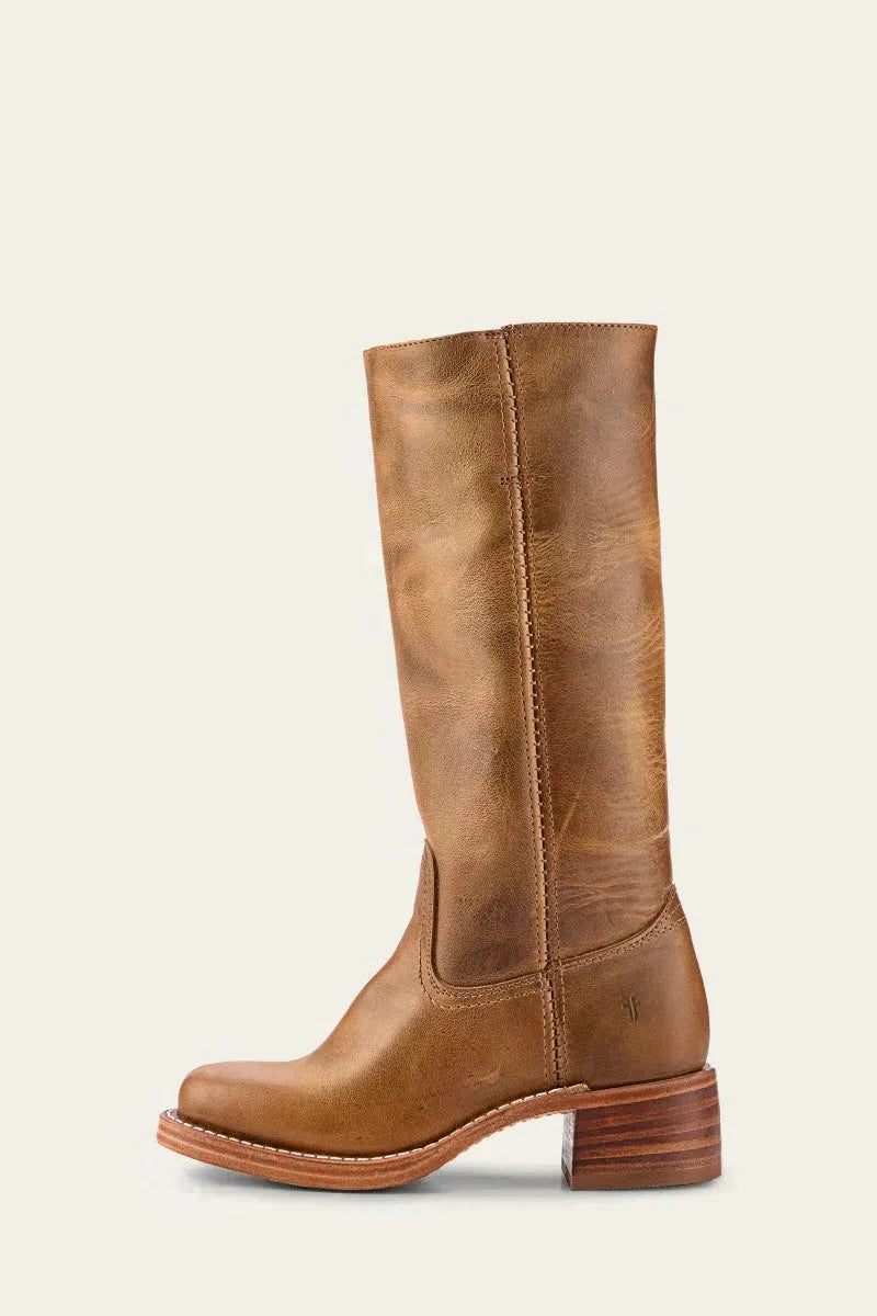 Women's leather block heel knee-high boots with suede trim