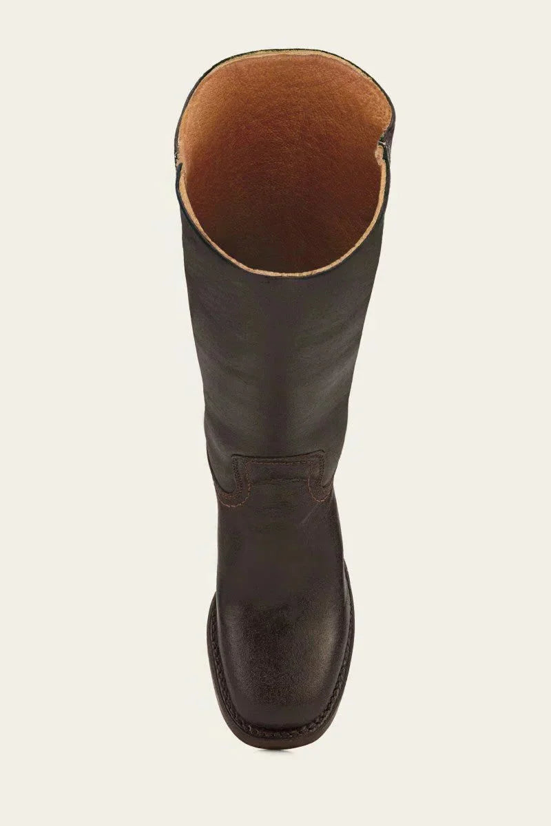 Women's leather block heel knee-high boots with suede trim