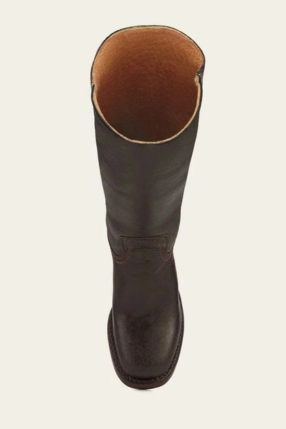 Women's leather block heel knee-high boots with suede trim
