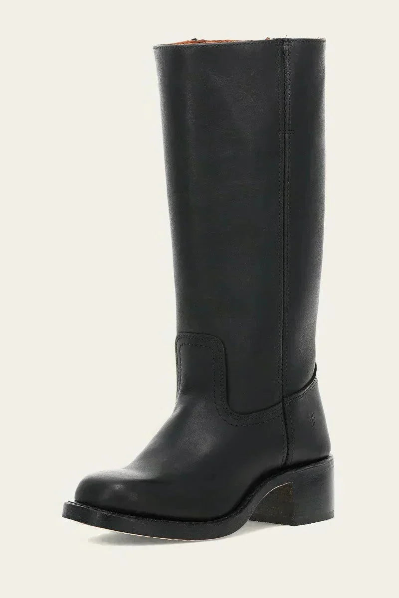 Women's leather block heel knee-high boots with suede trim