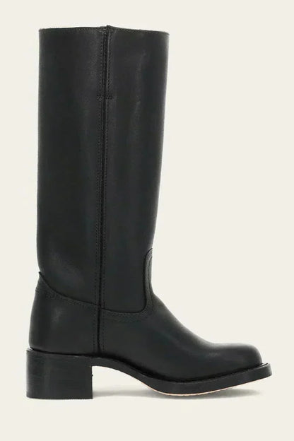 Women's leather block heel knee-high boots with suede trim