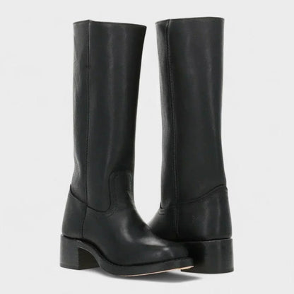 Women's leather knee-high western boots with center seam detail