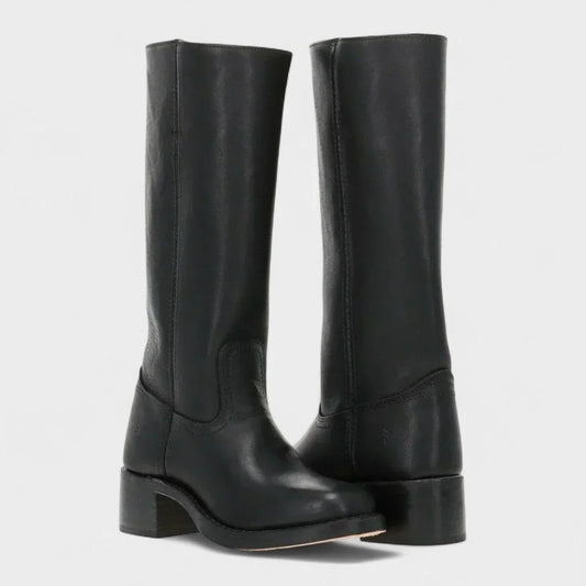 Women's leather knee-high western boots with center seam detail