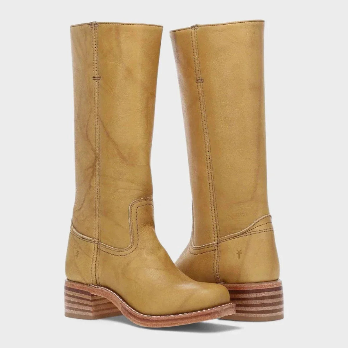 Women's leather knee-high western boots with center seam detail – Yellow