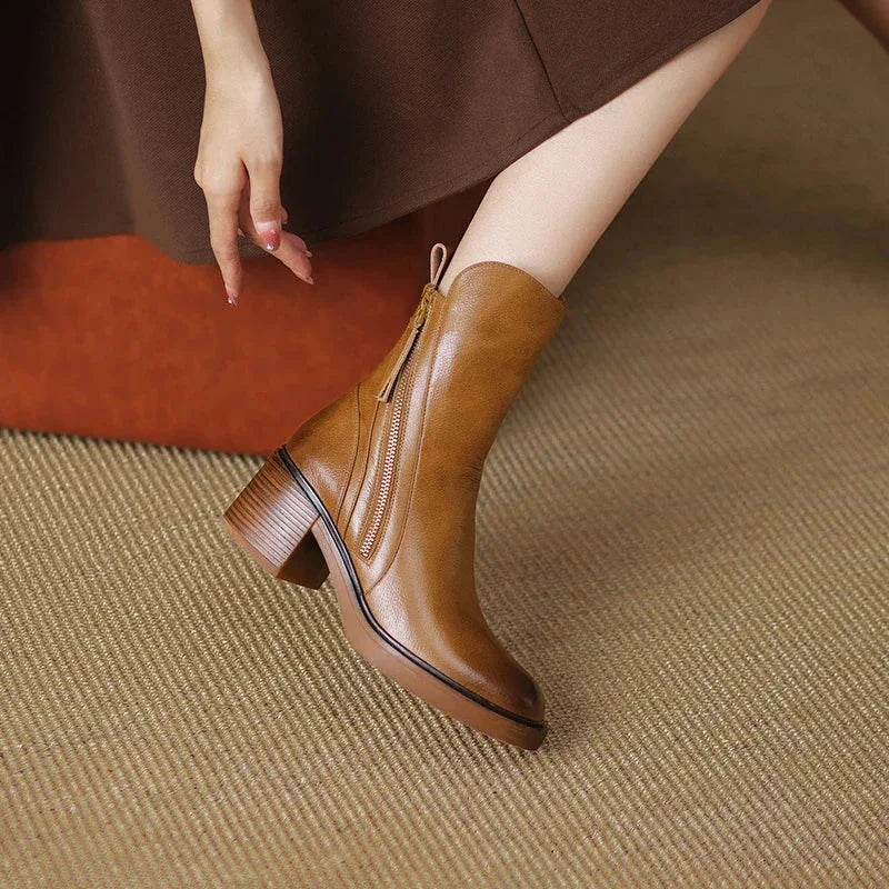 Women's block heel ankle boots with side zip closure