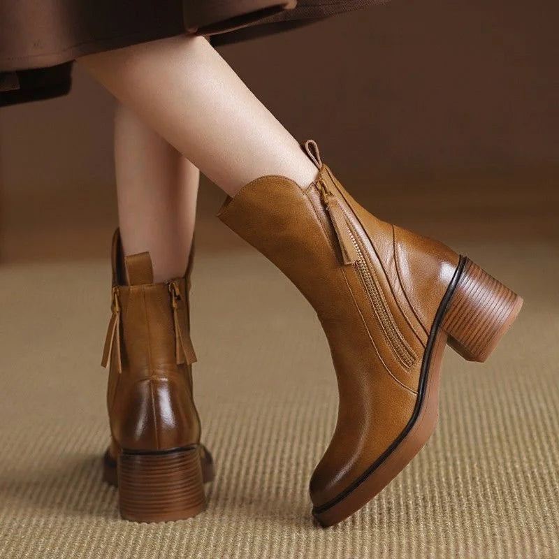 Women's block heel ankle boots with side zip closure