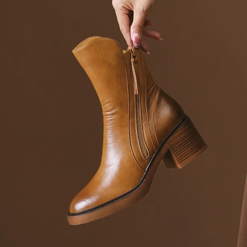 Women's block heel ankle boots with side zip closure
