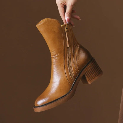 Women's block heel ankle boots with side zip closure