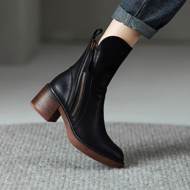 Women's block heel ankle boots with side zip closure